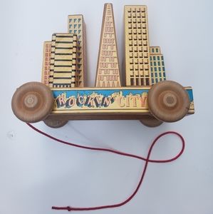 Rockin City Pull Toy Vintage Wooden